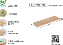 Etagère tablette murale en pin brut (60 x 17 cm)