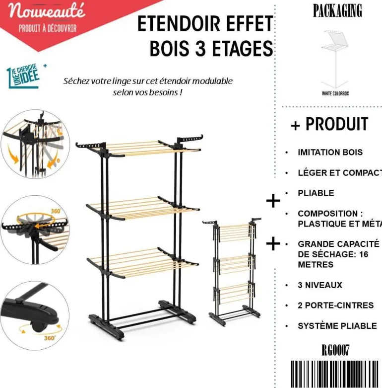 Etendoir 3 étages effet bois