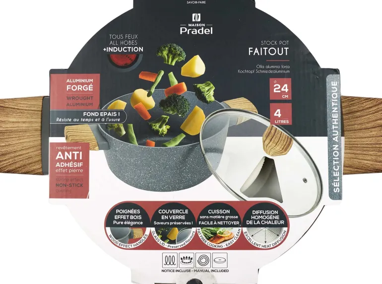 Faitout en aluminium forgé poignées effet bois (24 cm)