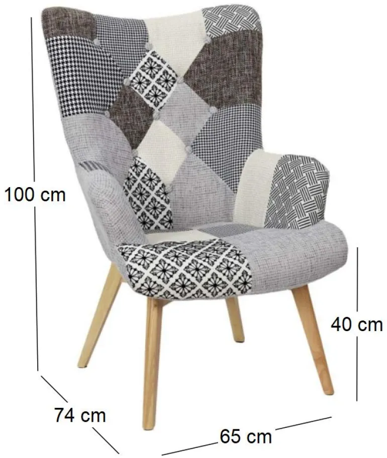 Fauteuil assise en tissu patchwork Helsinki