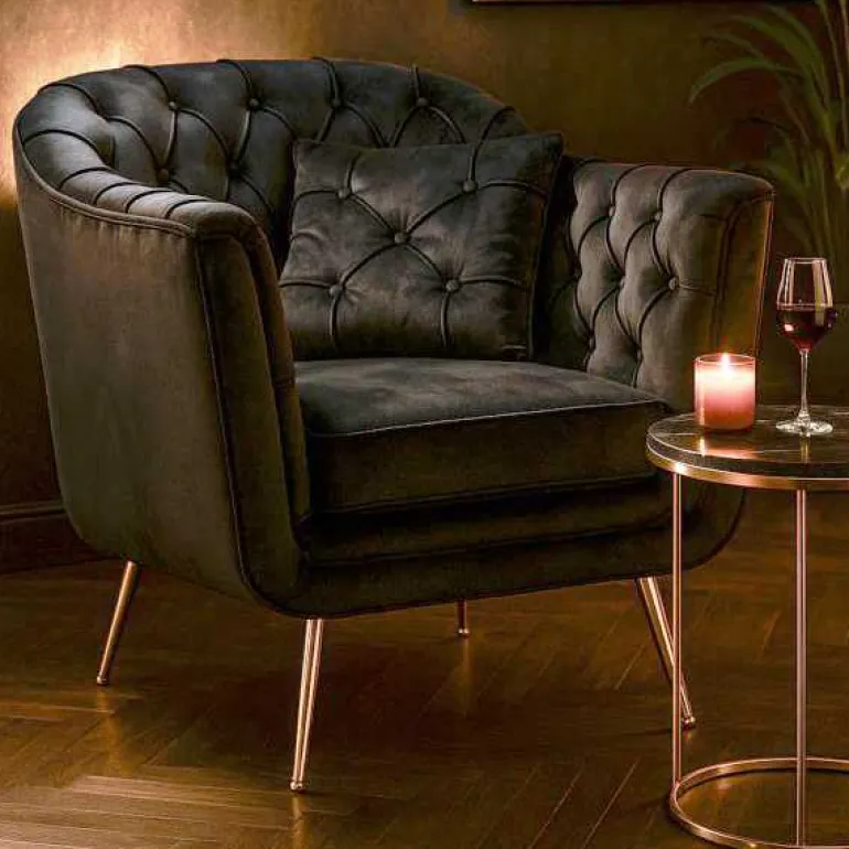 Fauteuil en tissu capitonné Budapest 88 x 83 x 91 cm (Noir)