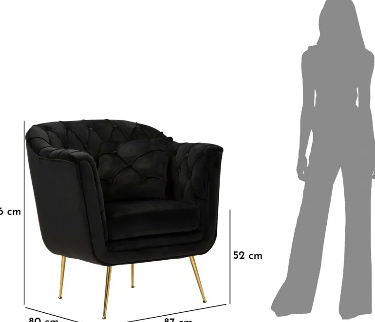 Fauteuil en tissu capitonné Budapest 88 x 83 x 91 cm (Noir)