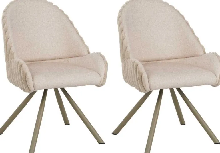 Fauteuil en tissu côtelé Sedia (Lot de 2) (Crème)
