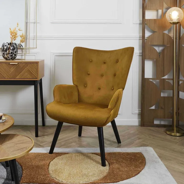 Fauteuil en velours côtelé Giulia (Jaune)