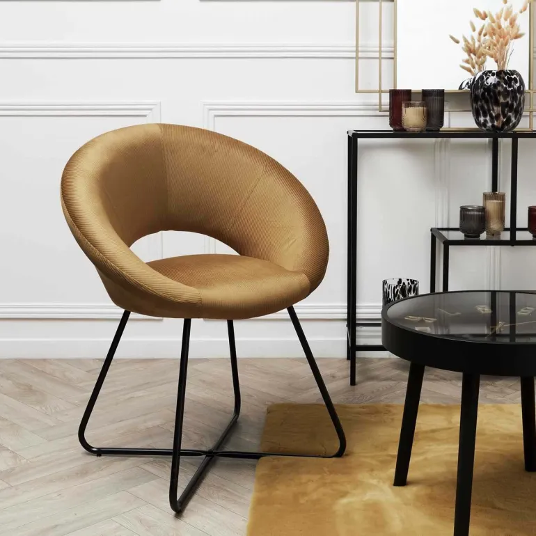 Fauteuil rond en velours cotelé Giulia (Jaune)
