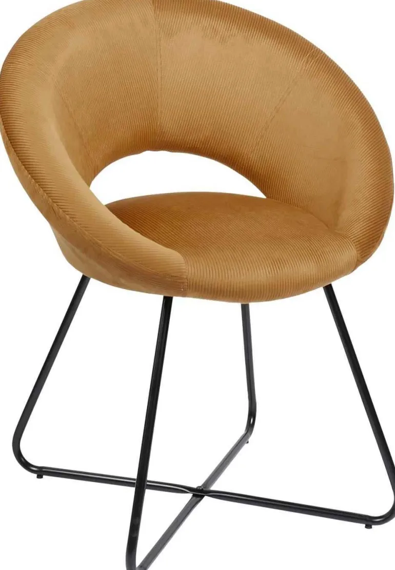 Fauteuil rond en velours cotelé Giulia (Jaune)