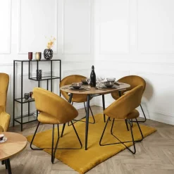 Fauteuil rond en velours cotelé Giulia (Jaune)
