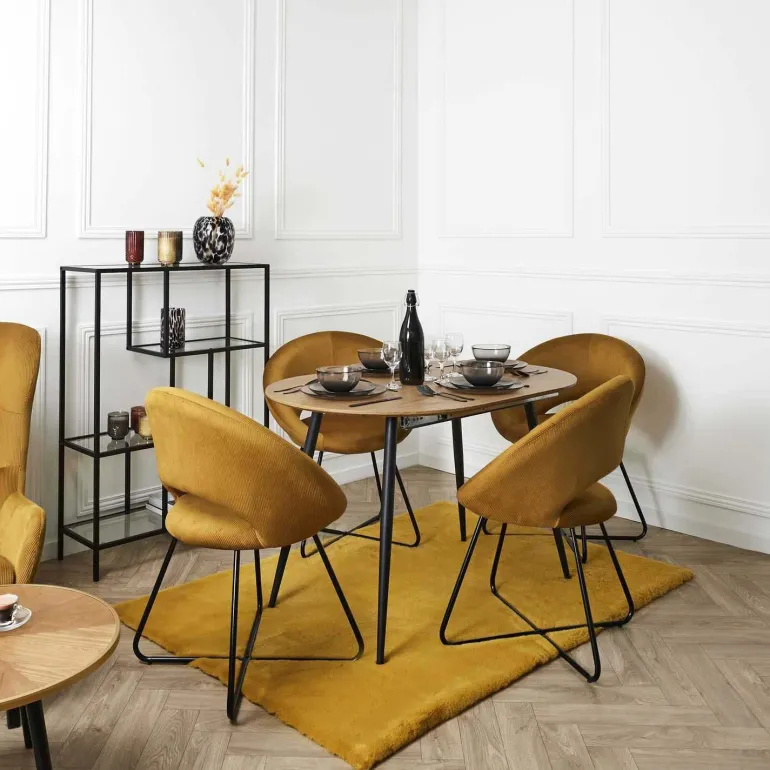 Fauteuil rond en velours cotelé Giulia (Jaune)