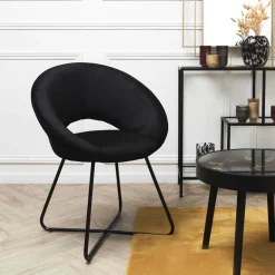 Fauteuil rond en velours cotelé Giulia (Noir)