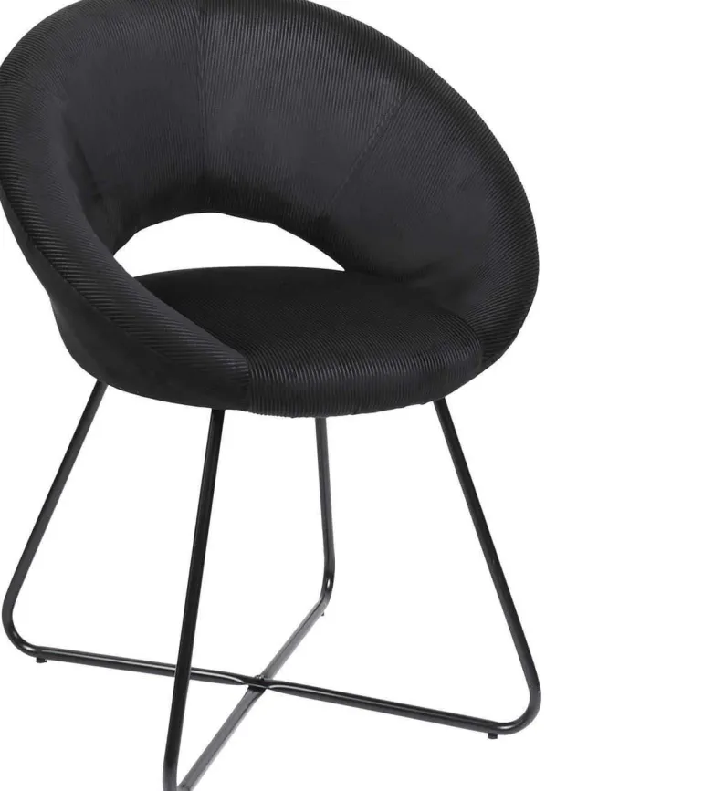 Fauteuil rond en velours cotelé Giulia (Noir)