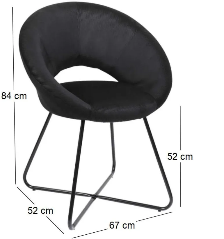 Fauteuil rond en velours cotelé Giulia (Noir)
