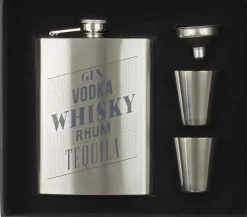 Fiole à whisky avec shooters et entonnoir