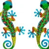 Gecko décoratif en métal et verre multicolore Feuilles