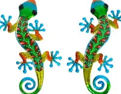 Gecko décoratif en métal et verre multicolore Feuilles