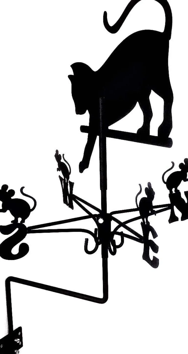 Girouette en acier noir (Chat qui chassent des souris)