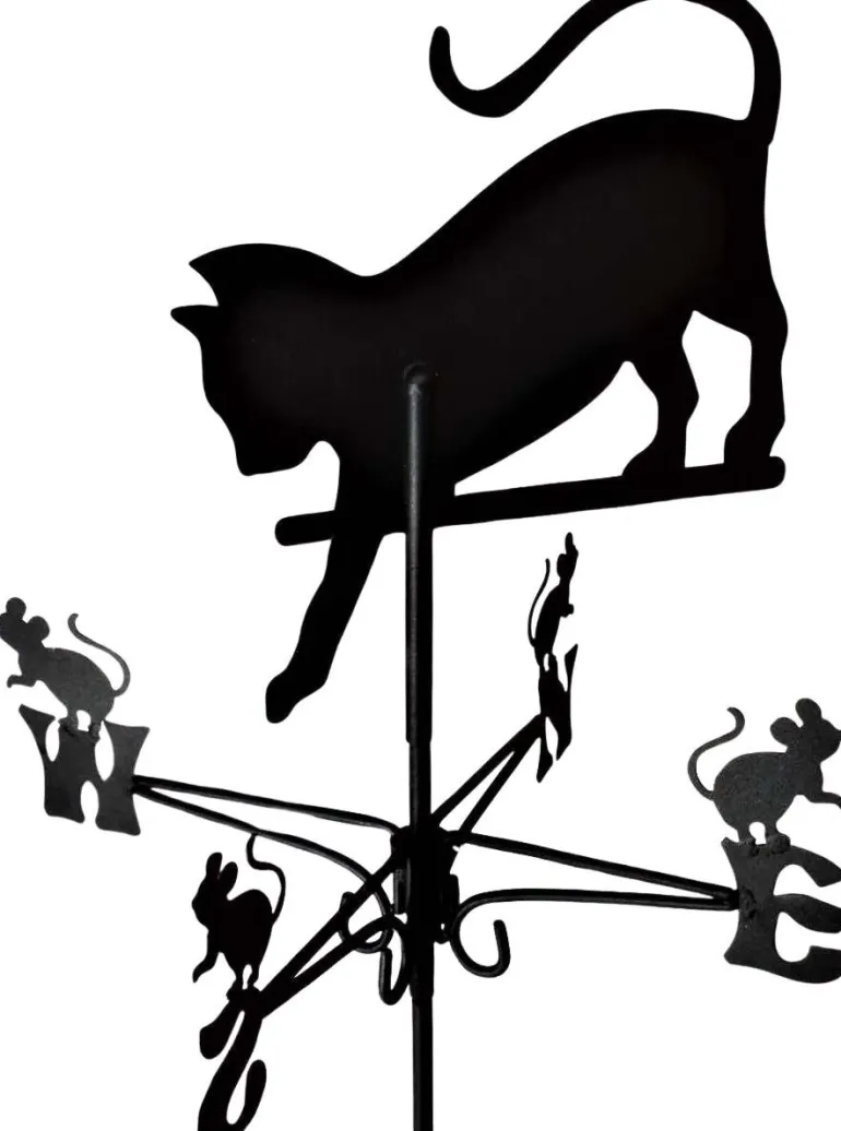 Girouette en acier noir (Chat qui chassent des souris)