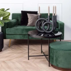 Grand pouf rond en velours et bois (Vert foncé)