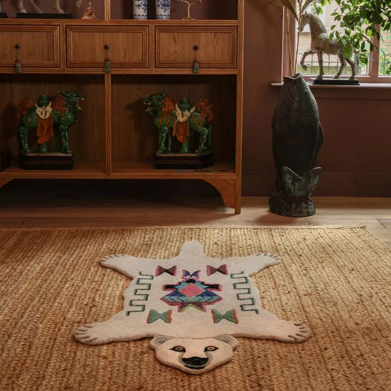 Grand tapis en laine Ours (Blanc)