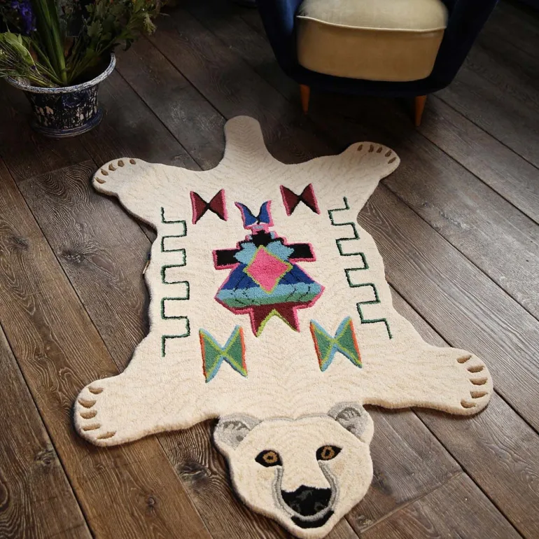 Grand tapis en laine Ours (Blanc)