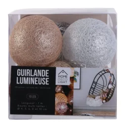 Guirlande lumineuse boules colorées 10 leds multi-tailles (Marron)