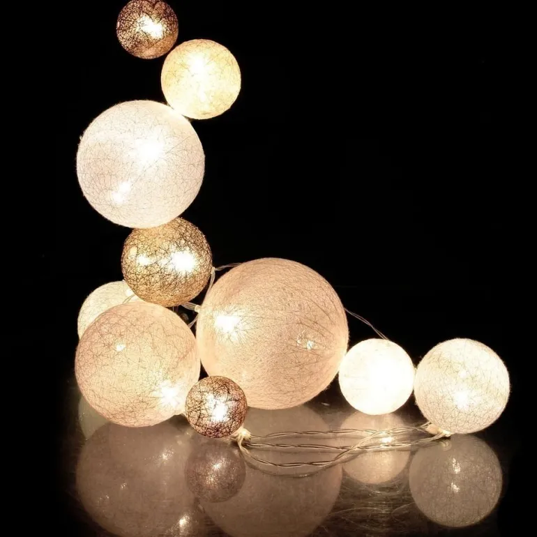 Guirlande lumineuse boules colorées 10 leds multi-tailles (Rose)