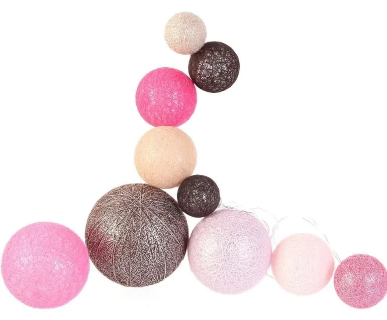 Guirlande lumineuse boules colorées 10 leds multi-tailles (Fuschia)