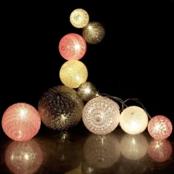 Guirlande lumineuse boules colorées 10 leds multi-tailles (Fuschia)