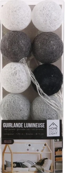 Guirlande lumineuse boules colorées 10 LED 1,92 m (Gris, Noir, Blanc)