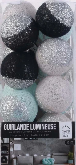 Guirlande lumineuse boules pailletées 16 leds (Noir, Bleu)