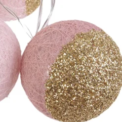 Guirlande lumineuse boules pailletées 10 leds (Rose, Doré)