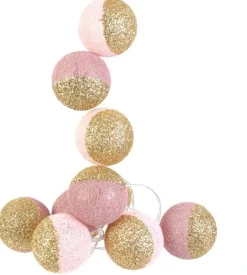 Guirlande lumineuse boules pailletées 10 leds (Rose, Doré)
