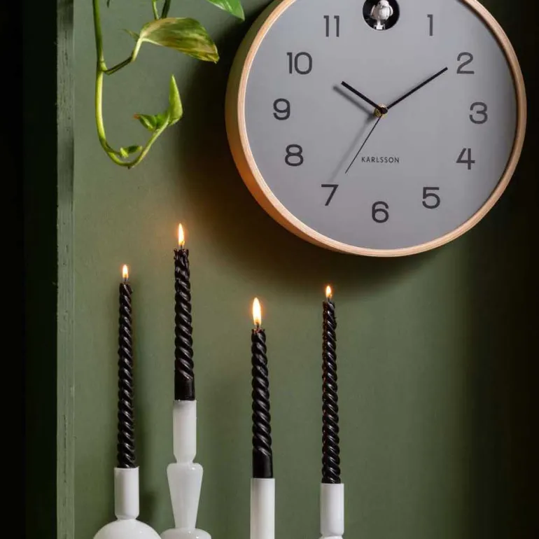 Horloge en bois de bouleau Natural Cuckoo (Gris)