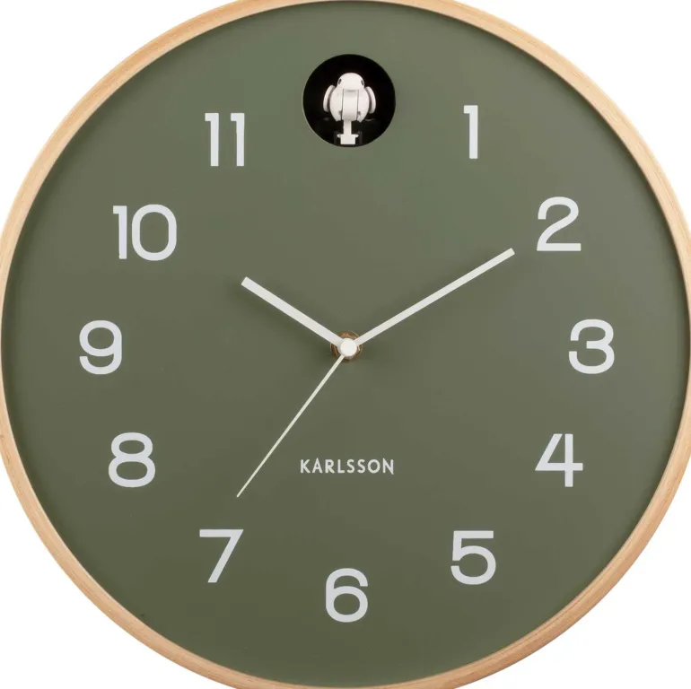 Horloge en bois de bouleau Natural Cuckoo (Vert jungle)