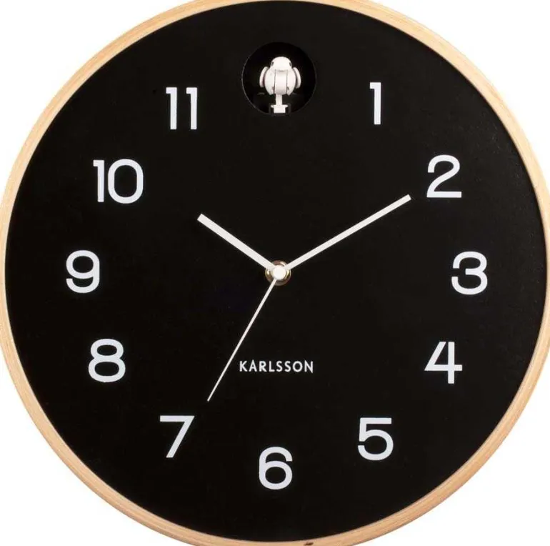 Horloge en bois de bouleau Natural Cuckoo (Noir)