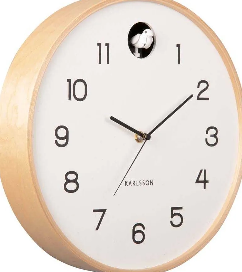 Horloge en bois de bouleau Natural Cuckoo (Blanc)
