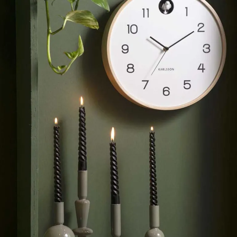 Horloge en bois de bouleau Natural Cuckoo (Blanc)