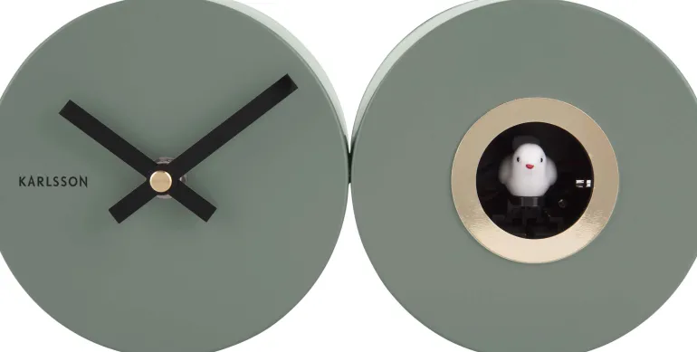 Horloge murale en métal mat Duo Cuckoo (Kaki)
