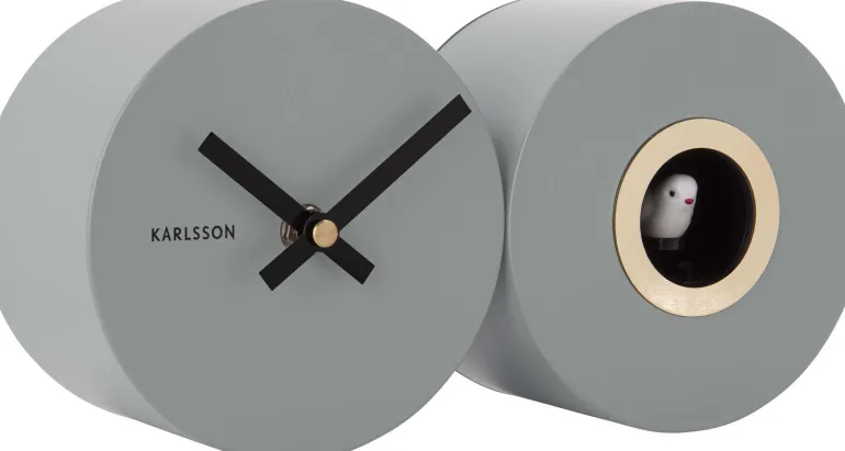 Horloge murale en métal mat Duo Cuckoo (Gris)