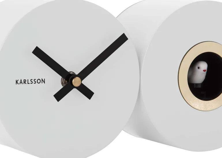 Horloge murale en métal mat Duo Cuckoo (Blanc)