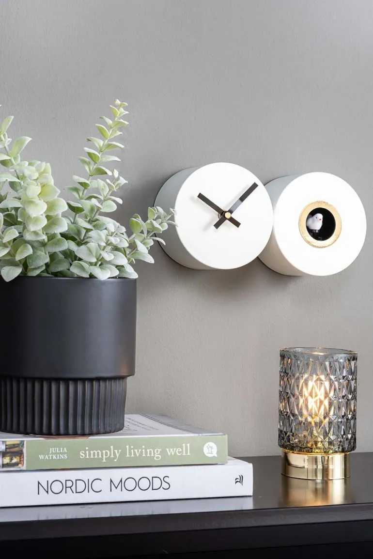 Horloge murale en métal mat Duo Cuckoo (Blanc)