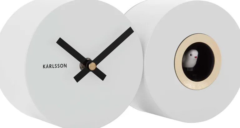 Horloge murale en métal mat Duo Cuckoo (Blanc)