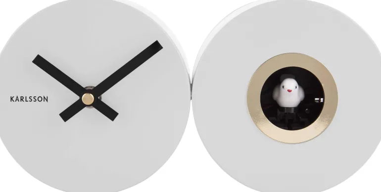 Horloge murale en métal mat Duo Cuckoo (Blanc)