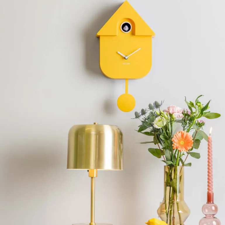 Horloge murale moderne Cuckoo (Jaune)