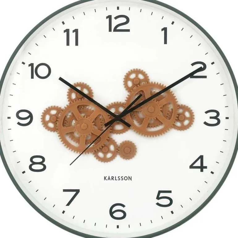Horloge murale ronde Open Gear (Vert jungle et jaune ocre)