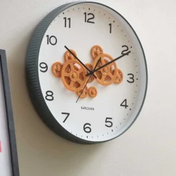 Horloge murale ronde Open Gear (Vert jungle et jaune ocre)