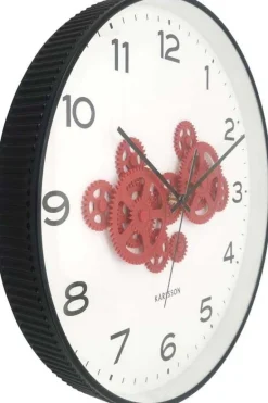Horloge murale ronde Open Gear (Noir et rouge)