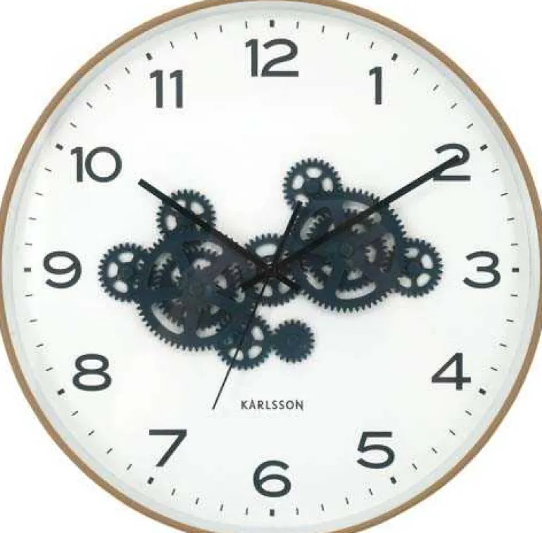 Horloge murale ronde Open Gear (Jaune ocre et bleu foncé)