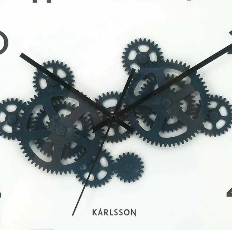 Horloge murale ronde Open Gear (Jaune ocre et bleu foncé)