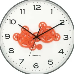 Horloge murale ronde Open Gear (Gris souris et orange)