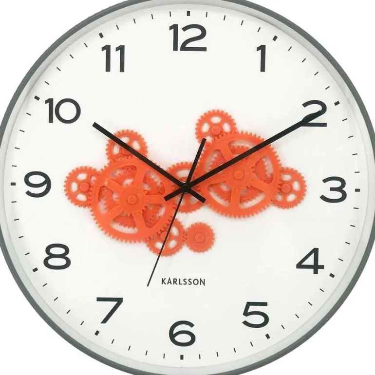 Horloge murale ronde Open Gear (Gris souris et orange)